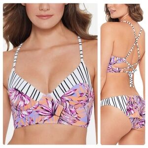 NEW Salt & Cove Juniors Lilac Multi Hawaii Printed Strappy Bikini Swim Top D/DD
